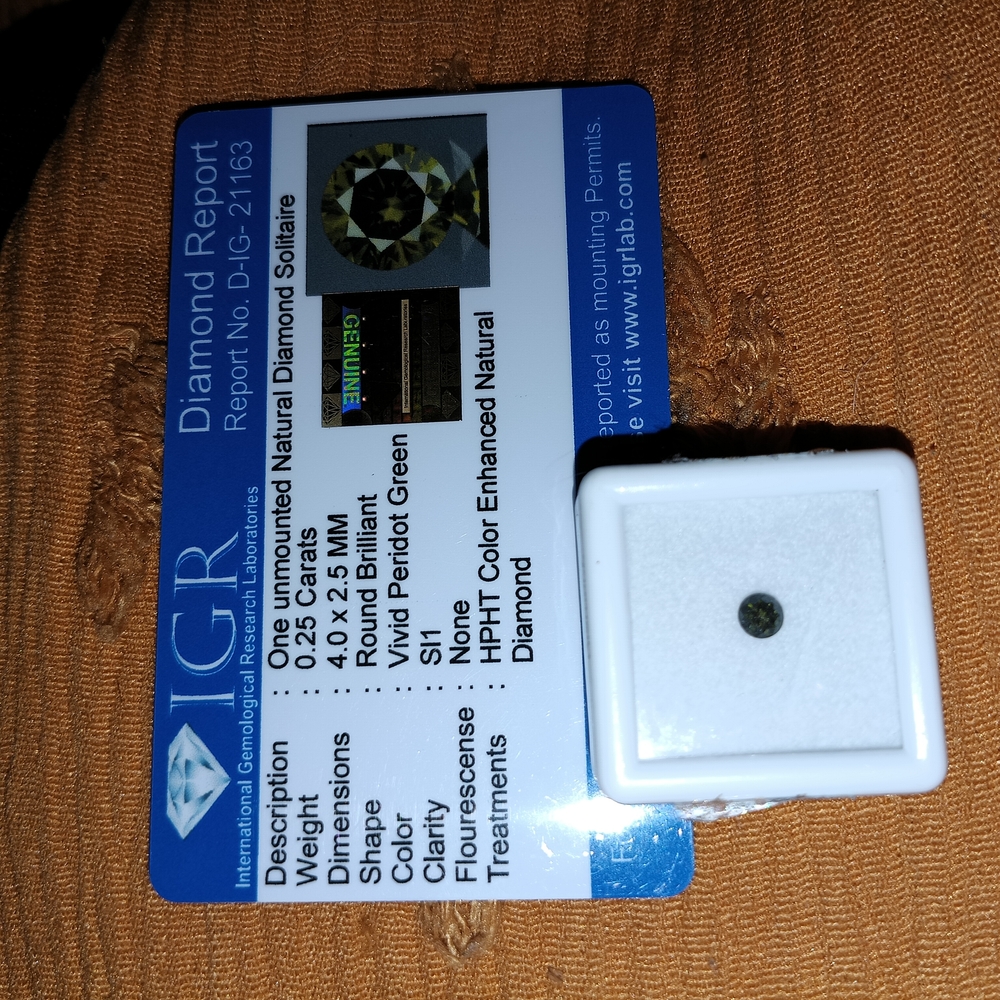 Round Peridot Green Diamond Solitaire